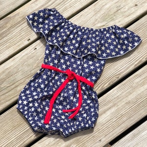 Kissy Kissy Baby Girls Bright Stars Patriotic Flags Ruffle Romper
