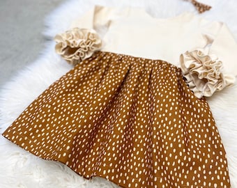 Baby fawn toddler costume long sleeves dress, baby girl Animal birthday outfit, girls bamby themed birthday dress, fawn costume dresses,