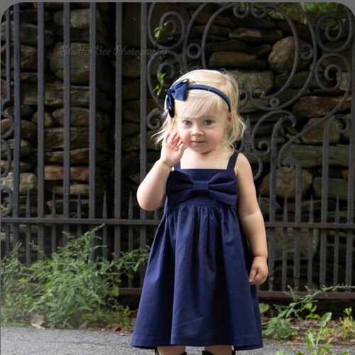 Navy Big Bow Dress Girls Fall Dress 