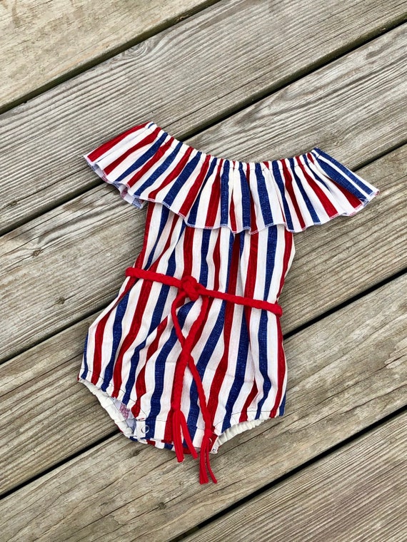 American Flag Girls Bodysuit / Toddler Patriotic Outfits / 4th of July  Outfits /rustic Vintage Flag Bodysuits / Rustic Red White Blue Outfit 