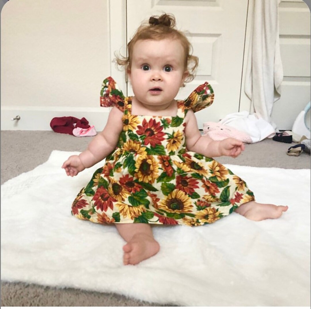 Fluffy Sleeve Sunflower Dress, Sunflower Dress, Toddler Outfits