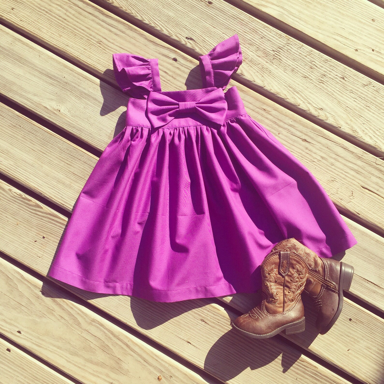 Big Bow Flutter Sleeves Dress Summer Dresses Toddler Etsy