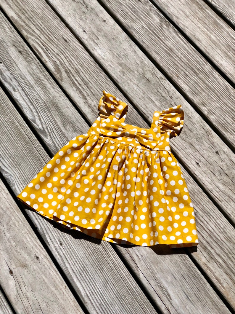 Yellow Mustard Polka Dots Dress Big Bow Dress Toddler Easter Etsy