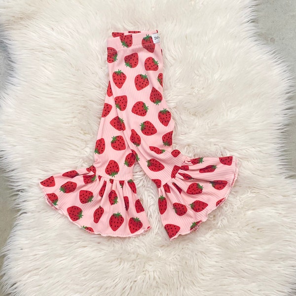 Strawberry baby girl belle pants matching bow set, one berry first,newborn strawberry outfits, coming home outfits, toddler strawberry pants