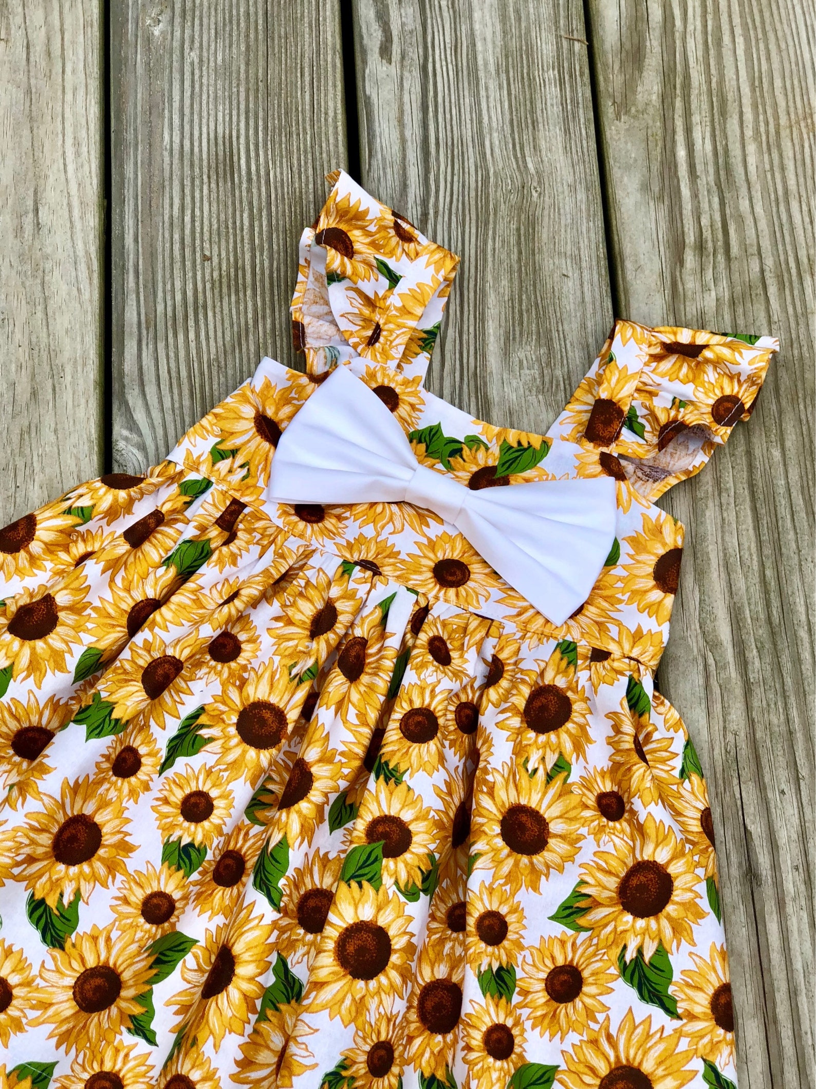 Fluffy Sleeve Sunflower Dress Sunflower Big Bow Dress Etsy