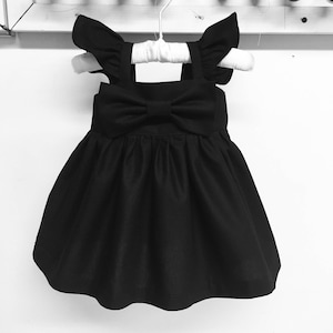 Big bow flutter sleeves dress, summer dresses, toddler birthday dress, girls bow dress, flower girls black dress, newborn dresses,