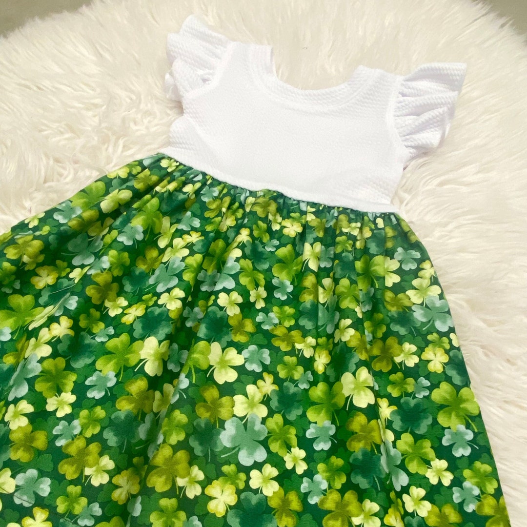 green shamrock dress Lil Cactus Baby Dress Ð St. Patrick's Day Shamrock Green Smocked Bishop Dress