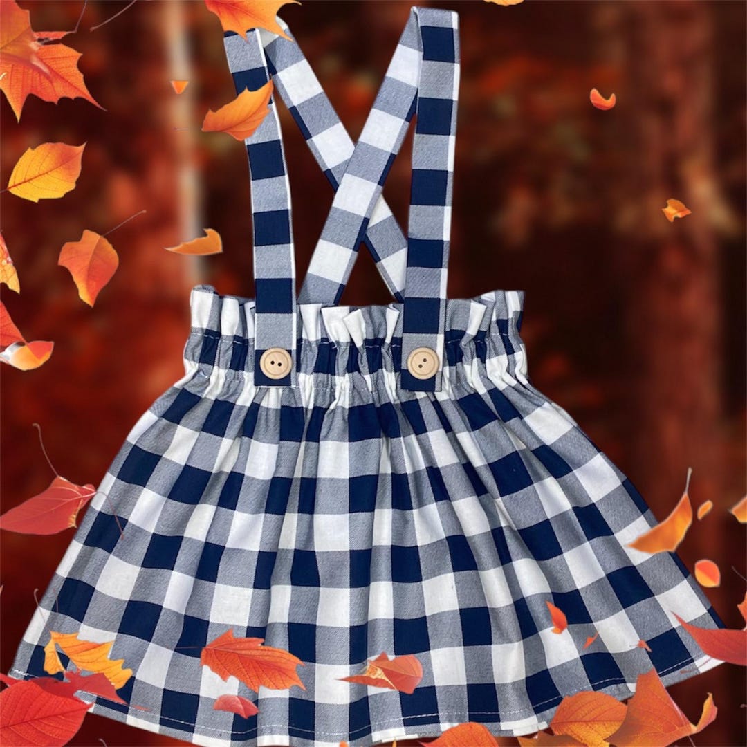 Navy Plaid Christmas Suspender Skirt/ Navy White Plaid Skirts