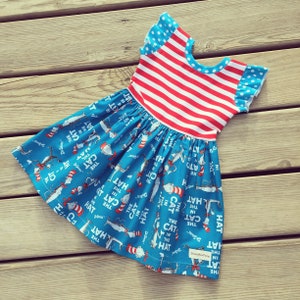 Girls cat dress, Cat In The hat girl dress, red stripe cat in the hat dresses