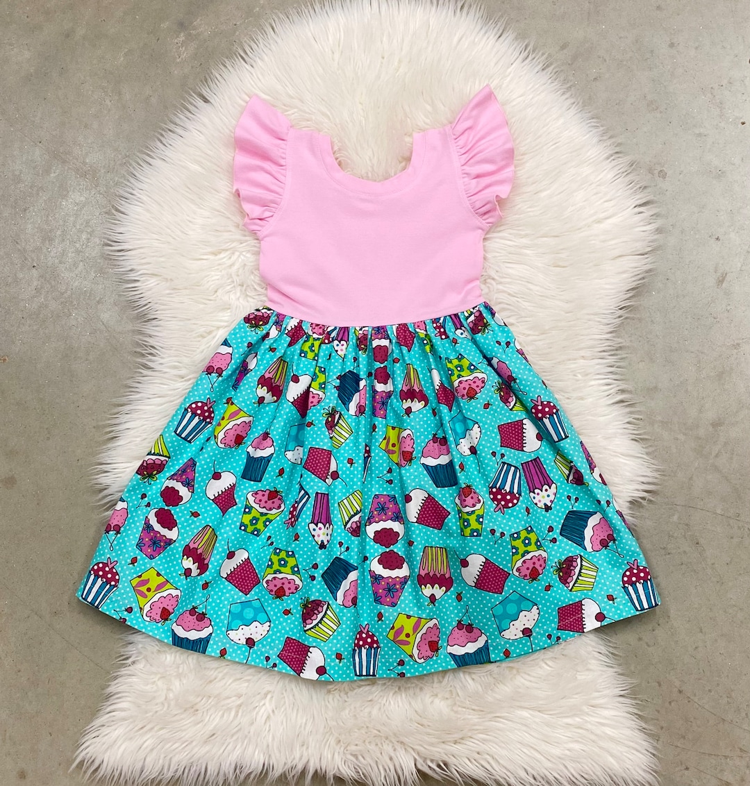 Cupcakes Toddler Birthday Dress, Girls Cupcakes Dress, Newborn Baby