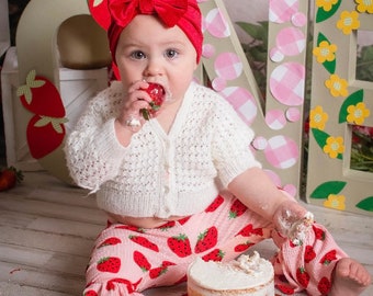 Berry sweet baby girl belle pants matching headband set, newborn strawberry outfits, coming home outfits, toddler strawberry pants