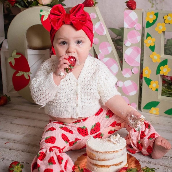 Berry sweet baby girl belle pants matching headband set, newborn strawberry outfits, coming home outfits, toddler strawberry pants