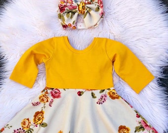 Girls Easter dresses / long sleeves baby girls dresses / toddler Easter outfits / coming home floral outfits / baby coming home outfits/