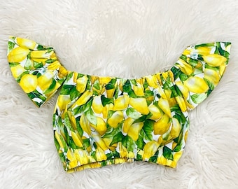 Lemon crop top, lemonade birthday outfits, girls summer lemons crop top, toddler lemonade birthday party, baby lemon  crop top