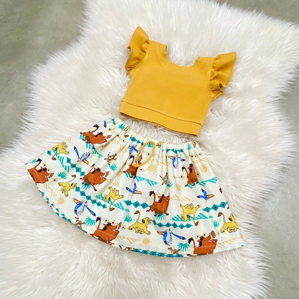 Baby Lion crop top skirt / toddler animal kingdom outfit / birthday safari outfit/ baby girls lion the king/ zoo team party birthday outfits