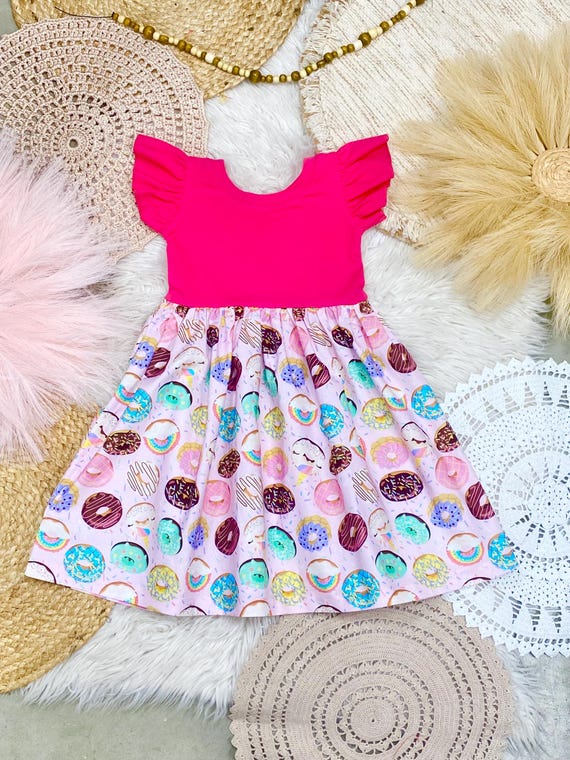 Birthday donut dress, toddler donut birthday outfit, girls pink donut dress,  spring mint donut dress, newborn dresses, food dresses