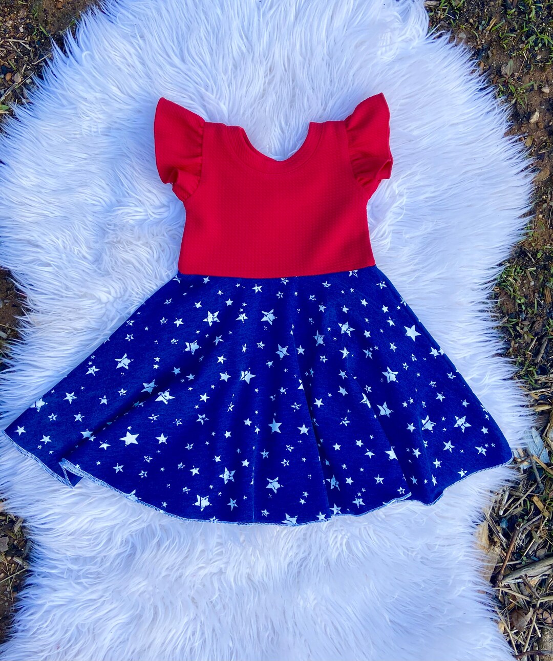 Itsy Bitsy Girls Red Patriotic Dress - Navy Blue Ruffles