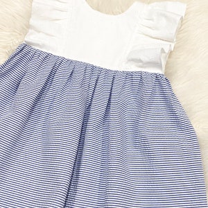 White Swiss Dots and Seersucker Dress, Girls Easter White/navy Stripes ...