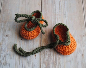 Crochet Knit Baby Newborn Fall Halloween Pumpkin Orange Booties