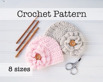 Basic Flower Crochet Hat Pattern Medium Weight Yarn (PDF Download)