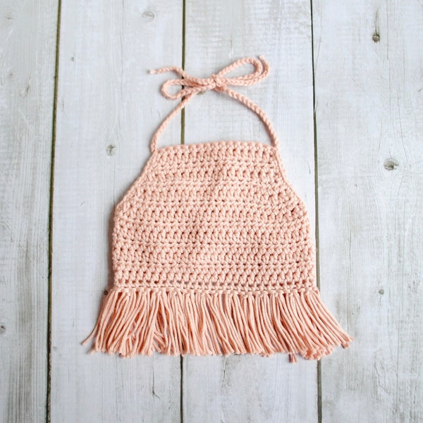 Groovy 60s Party Fringe Crochet Knit Crop Top for Baby Toddler Girl