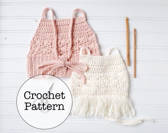 Crochet pattern summer fringe crop top for baby toddler girls