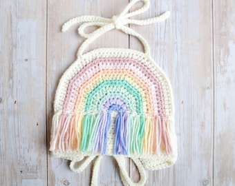Pastel Rainbow Crochet Knit Crop Top for Baby Girls