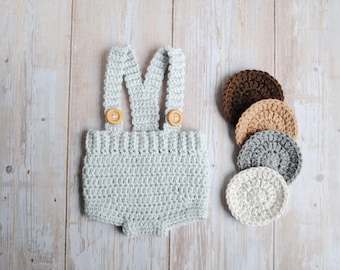 Crochet Knit Suspender Diaper Cover for Newborn Baby Toddler Boy Girl Monthly Photography