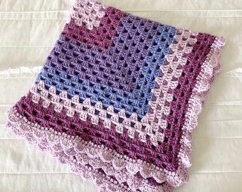 Crochet Baby Blanket - Baby Blanket - Handmade Baby Blanket - Purple Baby Blanket - Crocheted Baby Blanket - Purple Granny Square Blanket