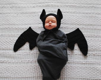 Bat Baby Costume Hat Bonnet Wings Newborn Photography Set