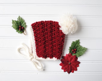 Christmas Pixie Bonnet, Crochet Pixie Bonnet, Red Newborn Pixie Bonnet, Santa Pixie Bonnet, Santa Baby Bonnet, Santa Baby Hat