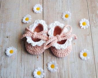 Crochet Knit Baby Girl Newborn Ballet Pink Bow Booties