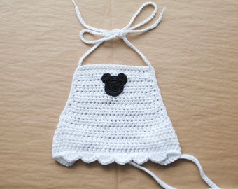 Crochet Knit Magical Mouse Black and White Summer Crop Top for Baby Toddler Girls
