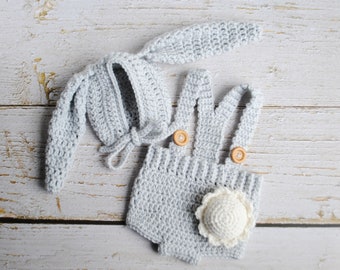 Bunny Baby Costume / Bunny Costume for Baby / Knit Bunny Costume / Baby Photography Costume / Baby Halloween Outfit / Knit Bunny Bonnet Baby