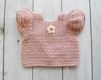 Pink Crochet Knit Sweater Cardigan Flower Spring Daisy for Baby Toddler Girls