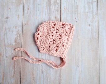 Crochet Knit Newborn Baby Girl Bonnet Hat for Newborn Photography Gifts First Birthday Christmas Easter