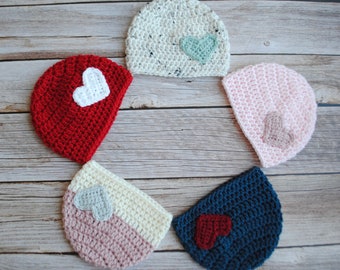 Valentine's Day Hat Crochet Knit Heart Baby Beanie