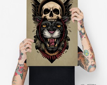 SAM PHILLIPS. Skull & Panther Print. (Digital Print)