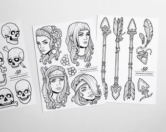 SAM PHILLIPS. Tattoo Flash, Graphics. x3 BUNDLE (Digital Files)