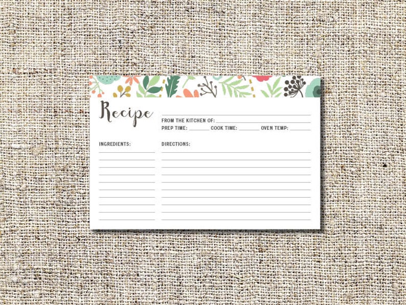 Recipe Card, Shower Recipe Card, 4 x 6 Recipe Card, INSTANT DOWNLOAD image 1