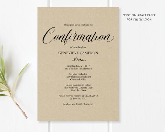confirmation invitation printable editable pdf template etsy