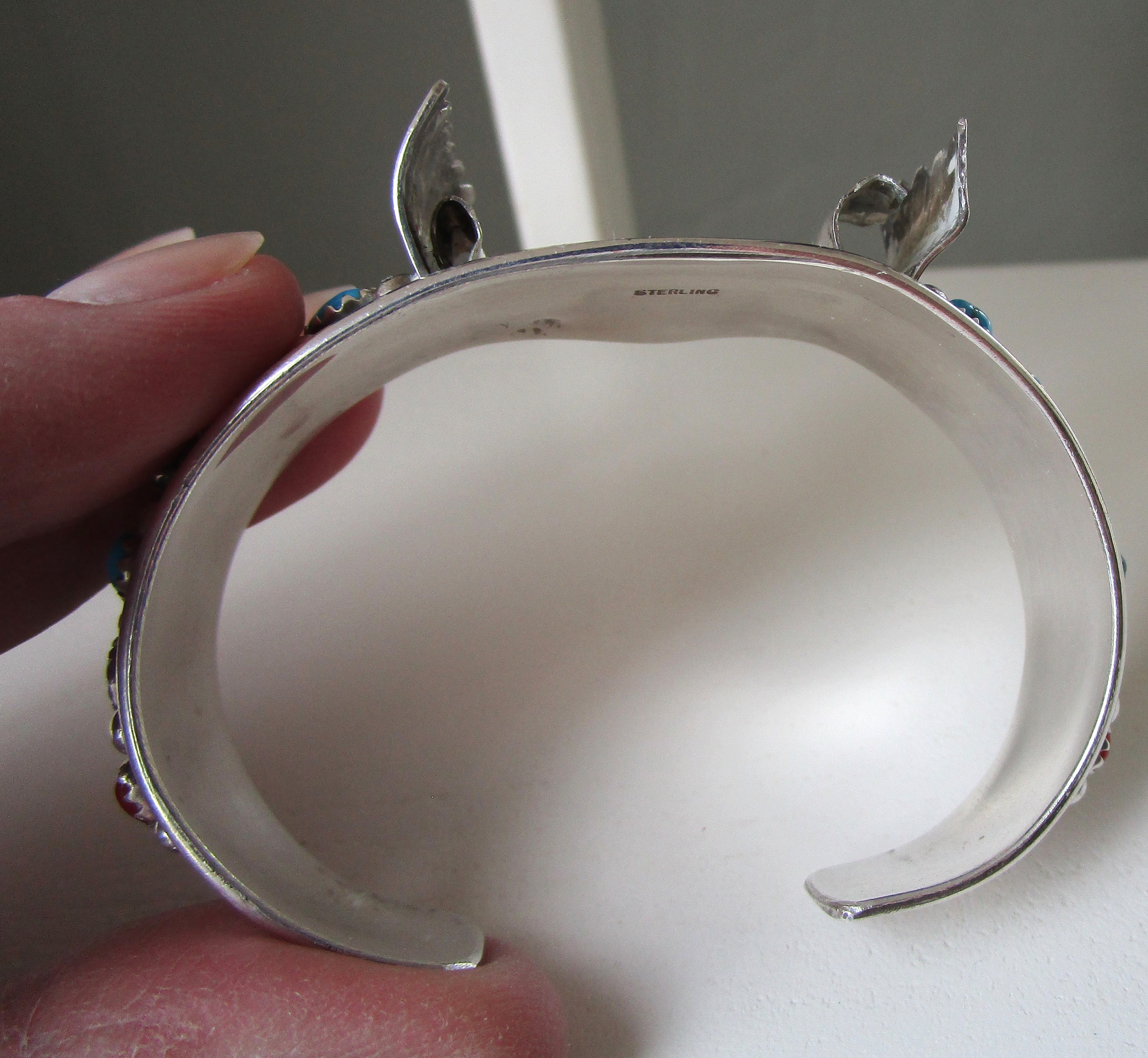 Vintage Navajo Sterling Silver Turquoise and Coral Cuff Bracelet Style ...
