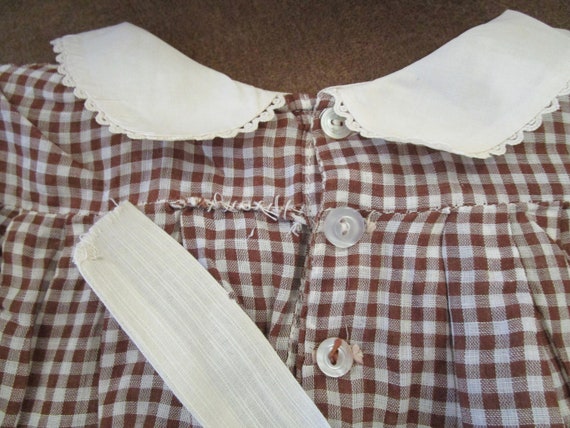 Vintage Baby Dress Brown Check with Smocking Baby… - image 4