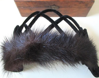 Vintage Sundays Best Mink and Velvet Headband Hat Dates to 1940-50s Era