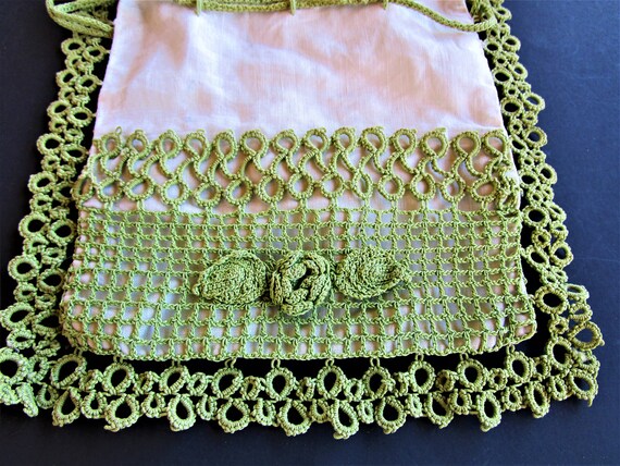 Antique Draw String Handmade  Tatted Lace Trim  P… - image 2