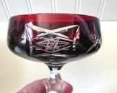 German Nachtmann Traube Cranberry Cut to Clear Tall Champagne Sherbet Stem Wine Crystal