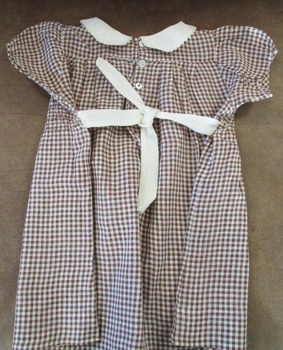 Vintage Baby Dress Brown Check with Smocking Baby… - image 3