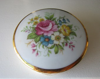 Vintage Limoges France Vanity Trinket Ring Box Gold Trim and Flowers circa 1950s