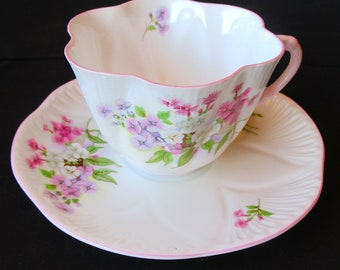 Vintage Shelley England Bone China Stocks 13428 Dainty Shape Cup and Saucer Set Free Shipping Free Shipping