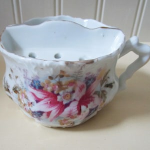 Antique Victorian Floral Shaving Mug Unmarked Limoges France China circa 1900s